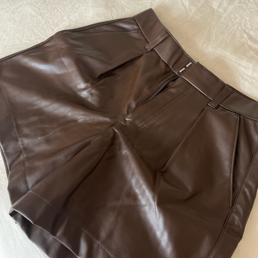 Abercrombie & Fitch high waist brown vegan leather shorts